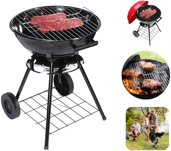 Ronde Houtskool Barbecue met Deksel & Wieltjes - Vergrendelbaar & Draagbaar! bbq grill - barbecues - barbecue accessoires - barbecue houtskool - barbecue hoes van Merkloos — afbeelding 4