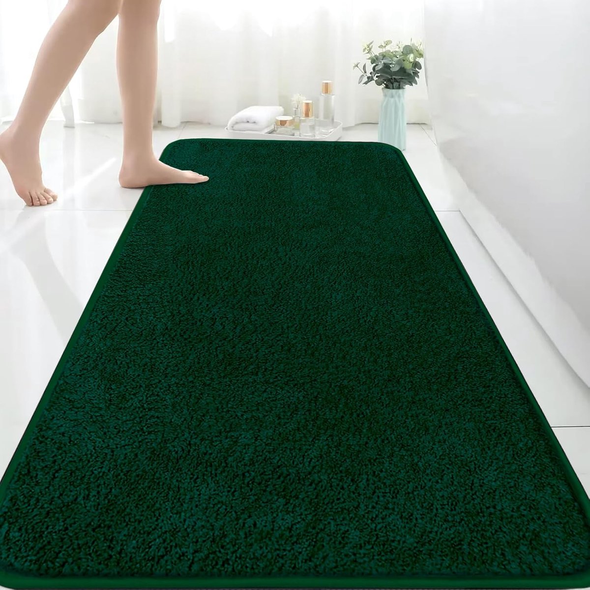 Famanu - Extra grote badmat 150 x 60 cm microvezel badmatten voor badkamer absorberend badkamertapijt antislip anti-schimmel badkamermat, machinewasbare tapijten voor slaapkamer badkamer, groen badmat