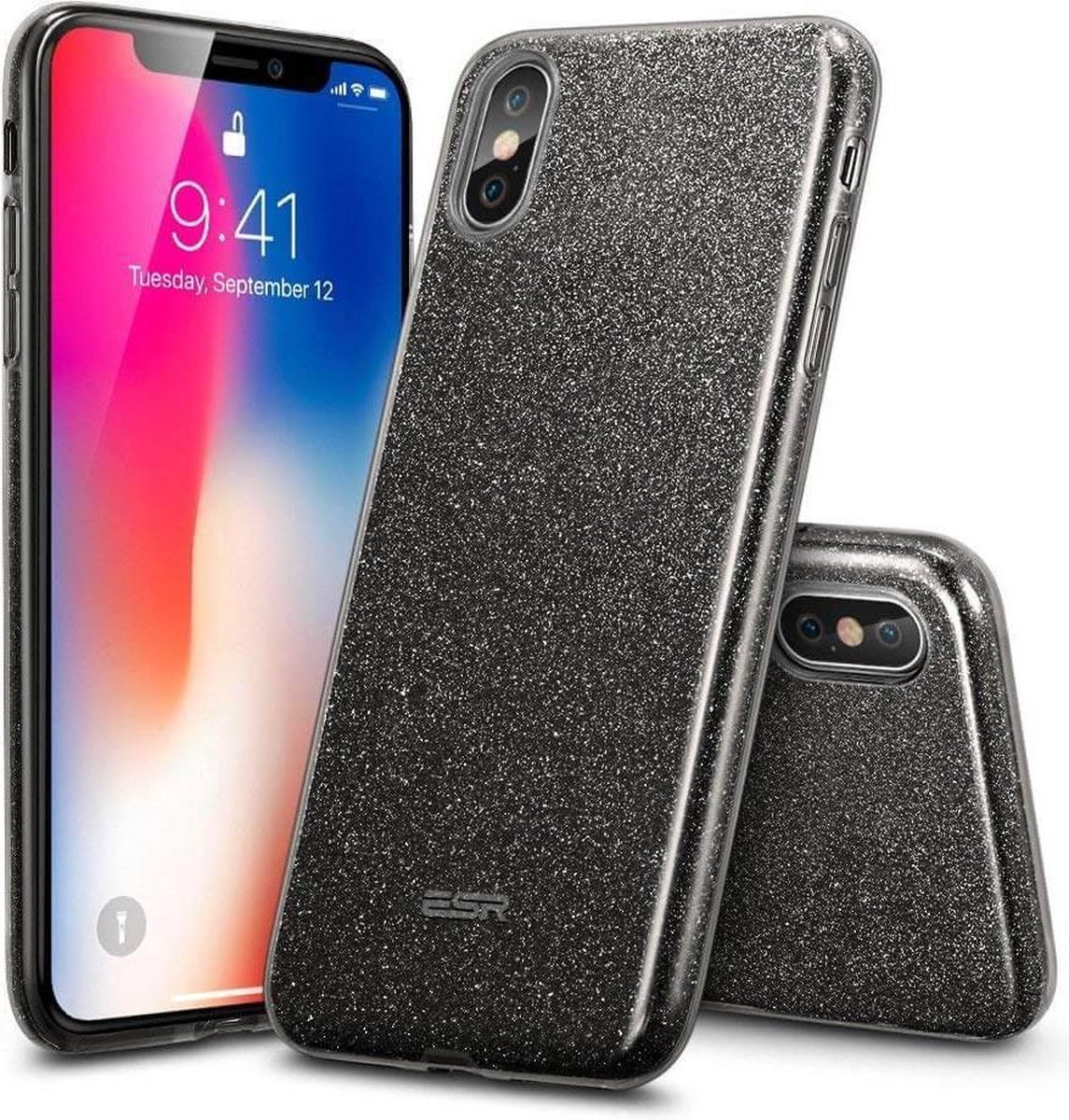 ESR iPhone 8 hoes zwarte glitters chique design zacht TPU