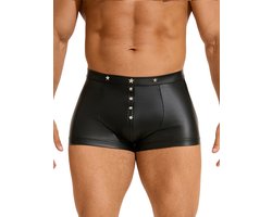 Zwarte sexy leren heren boxershorts - maat M - black sexy leather men boxers underwear -BDSM - clubwear heren ondergoed erotiek mannen boxer