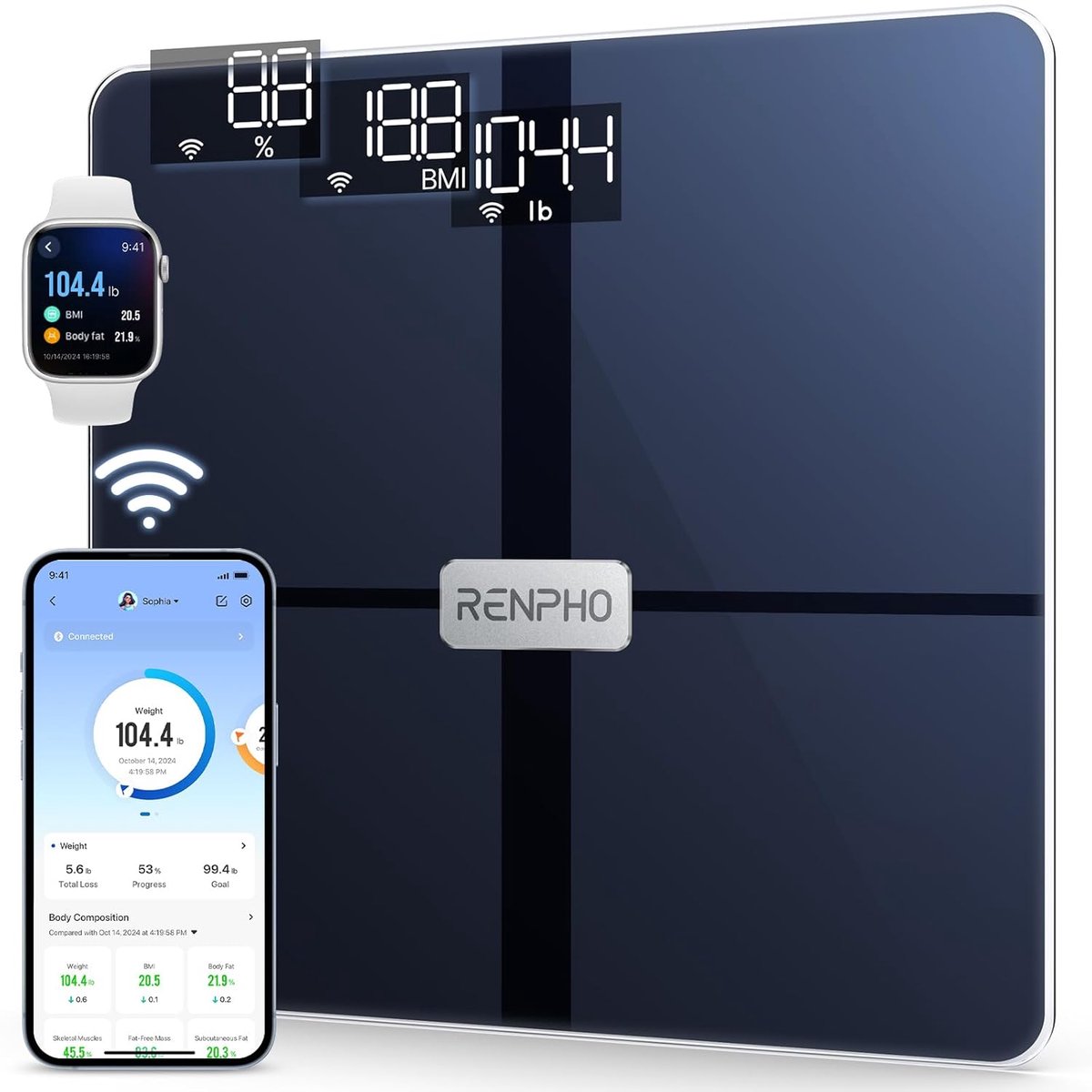 Slimme Bluetooth lichaamsvetweegschaal - Monitoren lichaamsvet en spiermassa - 13 lichaamswaarden voor uw gezondheid