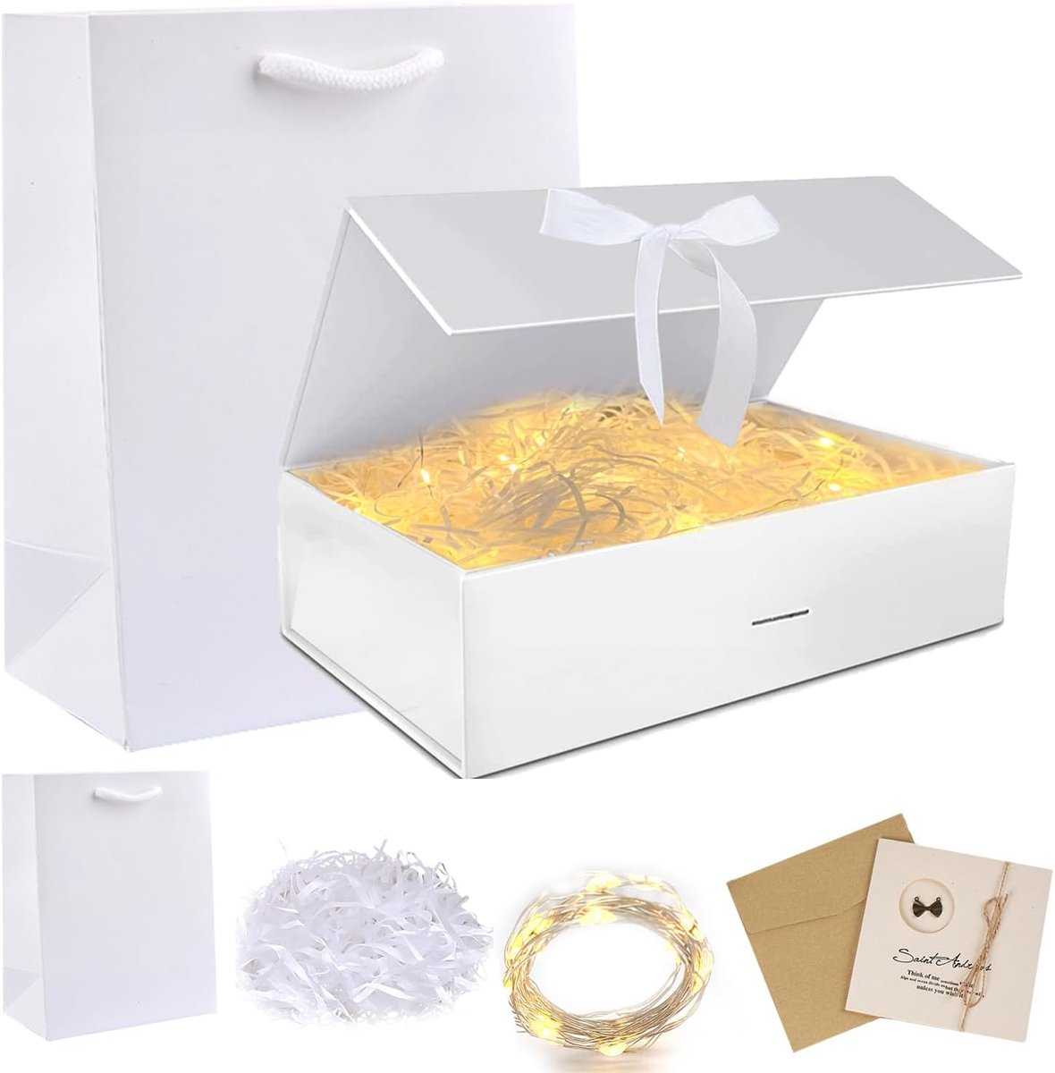 Luxe Magnetische Geschenkdoos Set met Deksel, Kaarten en LED Verlichting voor Cadeaus