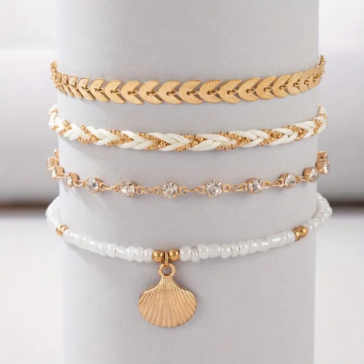 Bovista Armband - Staal - Nep Zilver - Dames - 4 St - Nep Goud