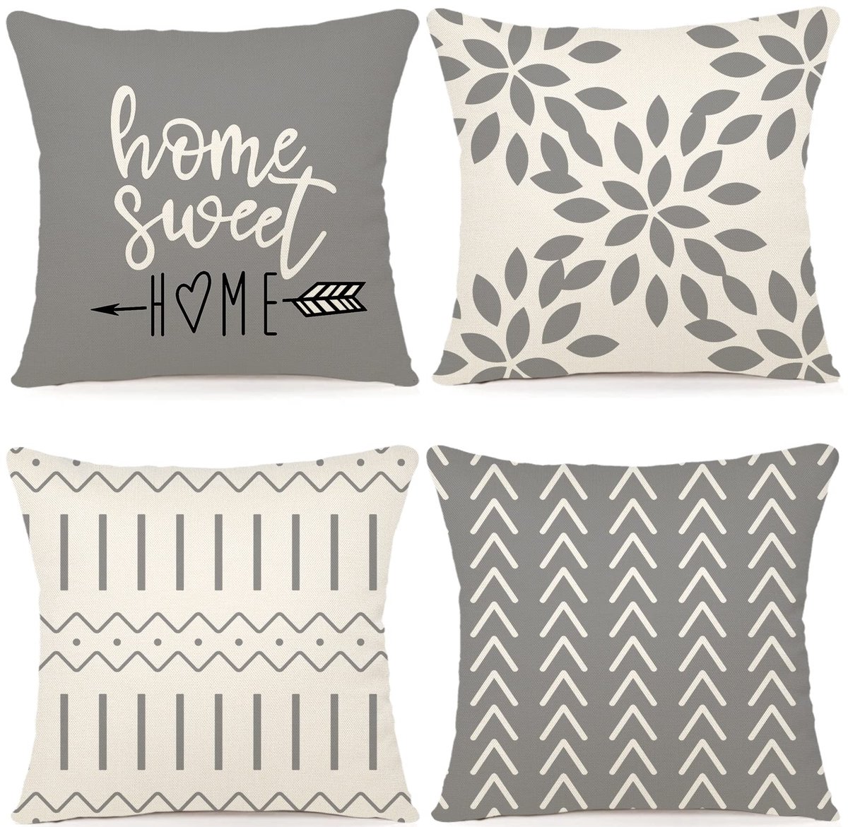Unyqoos ® Set van 4 Linnen Sierkussenslopen voor Binnen en Buiten, Grijze Print, 40 x 40 cm grijs