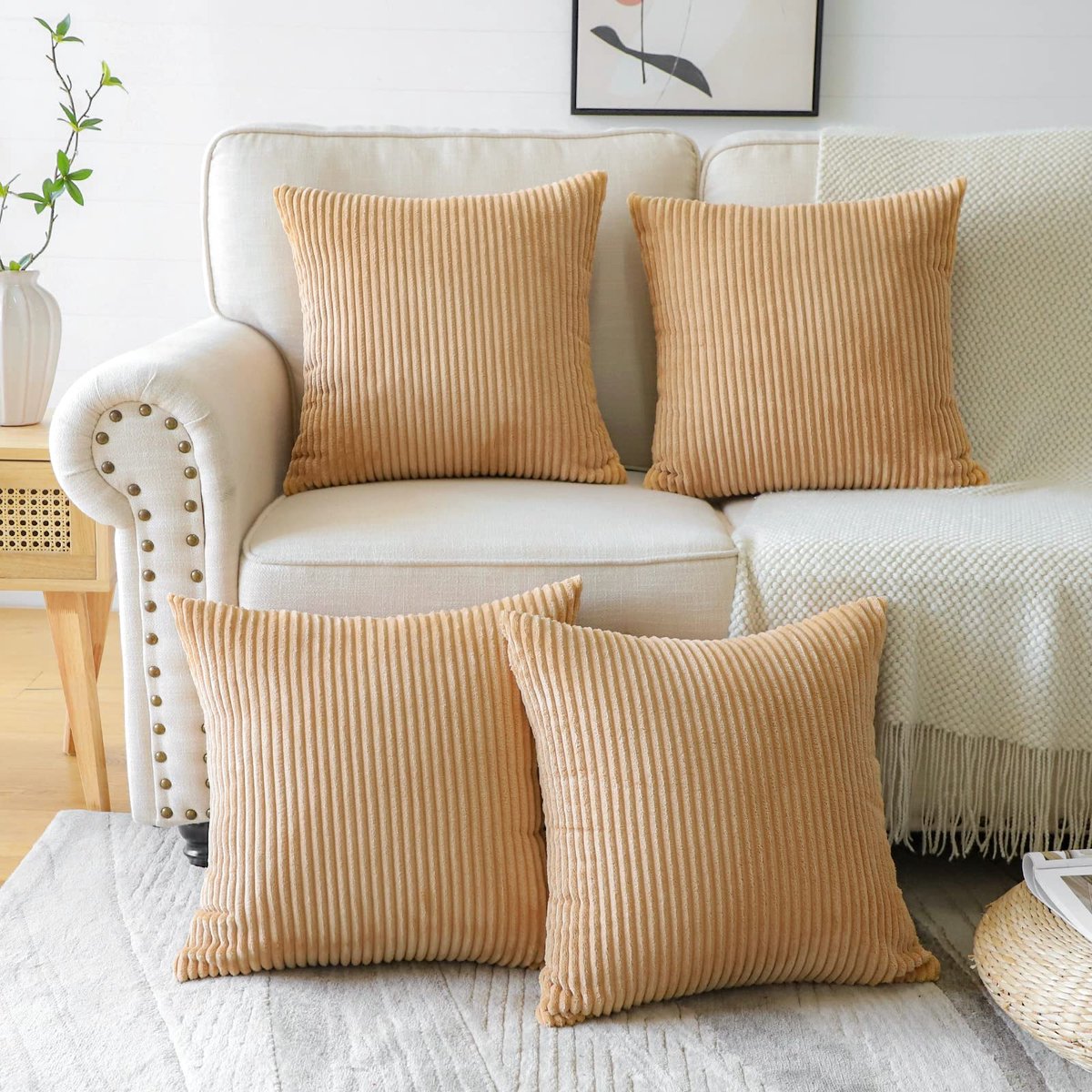 Unyqoos ® Set van 4 Luxe Corduroy Kussenhoezen voor Stijlvolle en Comfortabele Huisdecoratie bruin