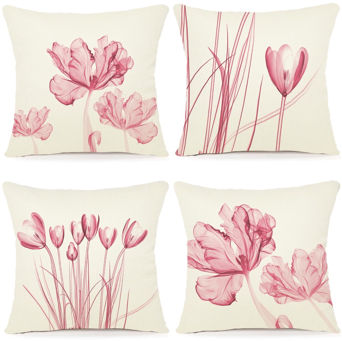 Unyqoos ® Set van 4 Bloemenprint Kussenhoezen 40 x 40 cm voor Binnen en Buiten roze
