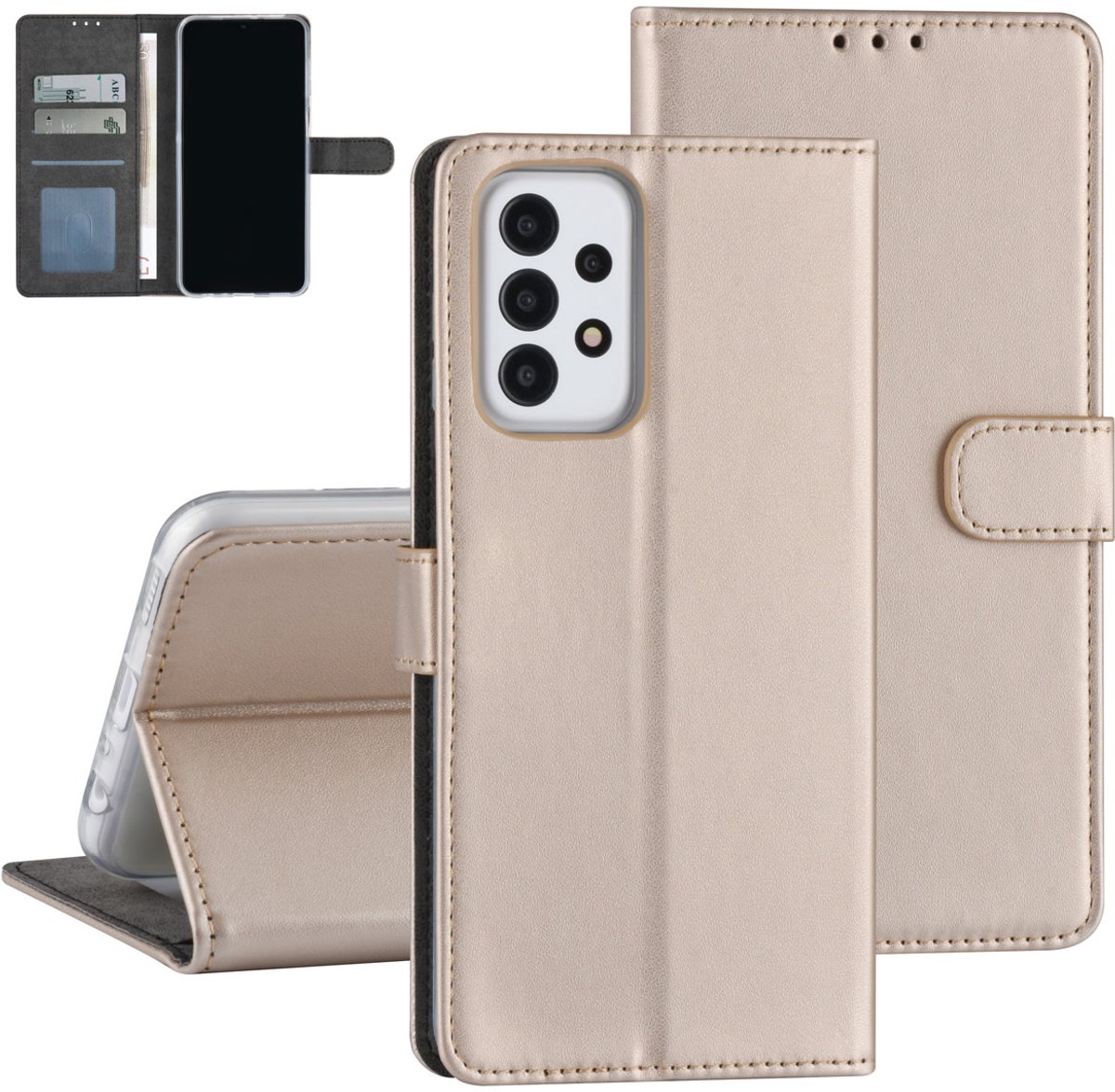Samsung Galaxy A23 Book Case hoesje - Pasjeshouder voor 3 pasjes - Magneetsluiting - Goud
