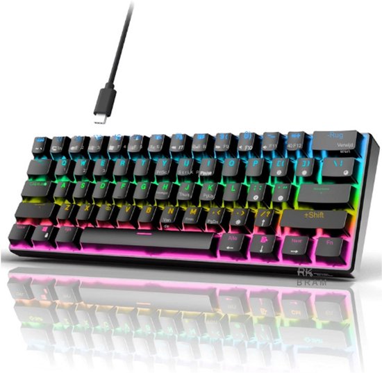 Foto: Rk61 qmk via 60 mechanisch gaming toetsenbord bedraad rgb toetsenbord rode schakelaar hot swap us layout compatibel met mac pc ipad ios zwart
