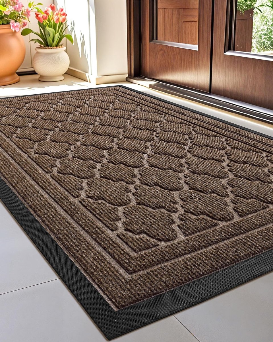 Famanu Antislipdeurmat Buiten, Robuuste Buitendeurmat Weerbestendig, Wasbare Vuilvangmat 90x150cm, Deurmat Buiten, Deurmat Buiten Voor Voordeur, Buiten, Entree – Bruin