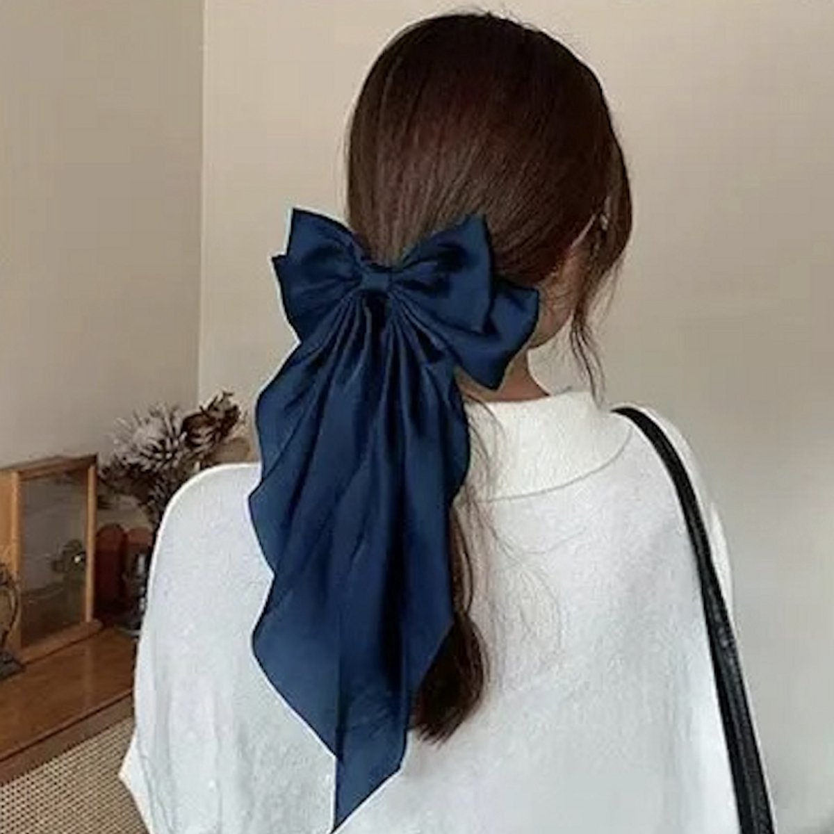Premium Zijden Haarlint - 100% Moerbeizijde Haarstrik - Zijden Lint Haarspeld - Premium Silk Hair Ribbon Clip - Donker Blauw