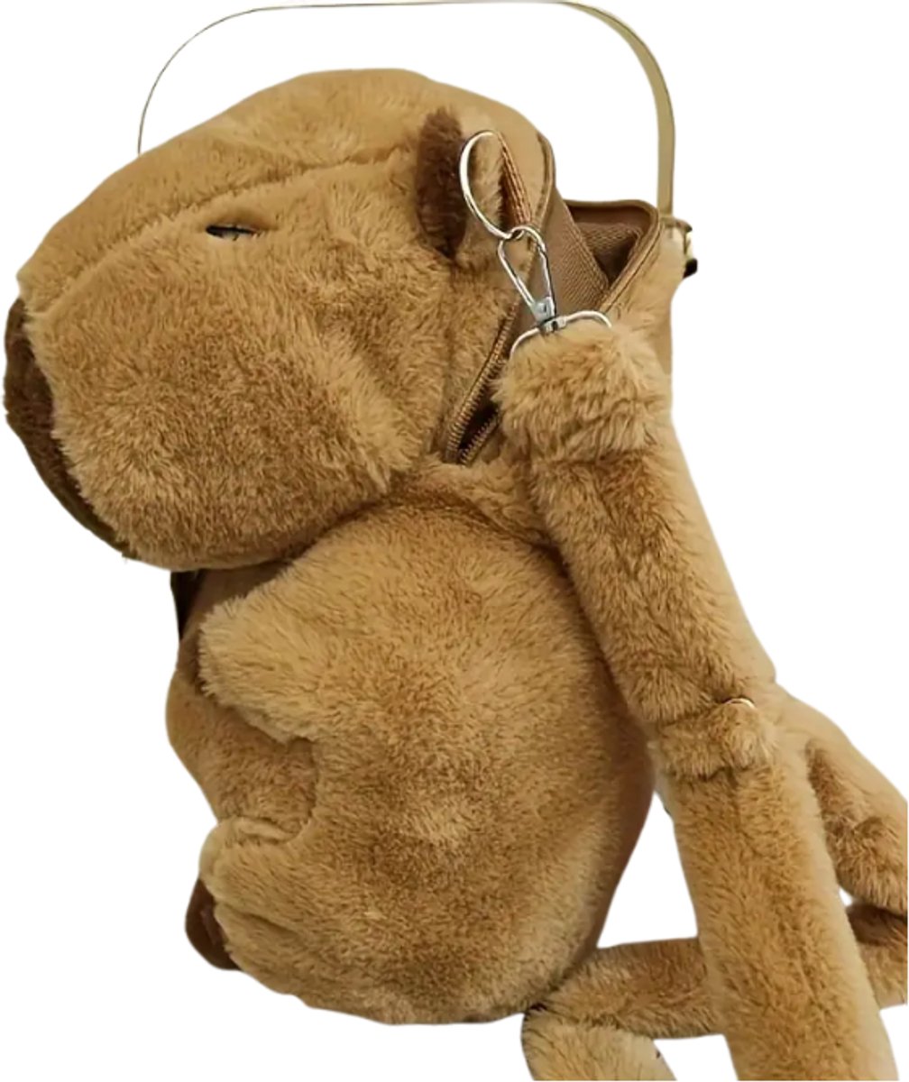 Sac à Dos Noir En Velours Avec Pendentif Capybara - Taille 19x19x9 Cm - Design Simple Et Mignon - Pour Homme/femme, école, Bureau, Voyage