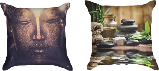 Foto: Ulticool kussenhoes boeddha zen spa meditatie rust set van 2 kussens exclusief kussenvulling sierkussens 45x45 cm sierkussenhoes accessoires kussentjes bank voor decoratie woonkamer slaapkamer jeugdkamer kinderkamer babykamer sepia