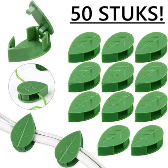 Groene bladclips, 50 stuks, voor het organiseren van kabels en planten.