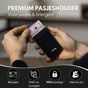 Zilverkleurige Hëndig creditcardhouder met zwart vak voor 10 pasjes en briefgeld.