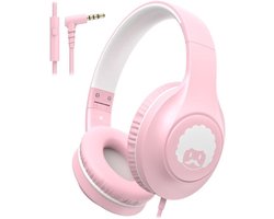StayPowered Kinder Koptelefoon - Comfortabel en Duurzaam Ontwerp - HD Microfoon - Opvouwbaar Ontwerp - Rijke Stereo Bass - Verwikkelingvrij Nylon Kabel - Verstelbare Pasvorm - Universele 3,5 mm Jack - Wit/Roze - Levering Sneller dan Aangegeven!
