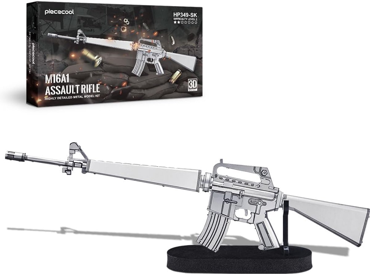 3D Metalen Puzzel M16A1 Stormgeweer - Modelbouwset voor Volwassenen - Uniek Cadeau