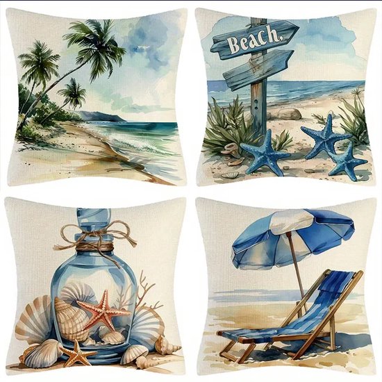 2 stuks Nautische Kussenhoezen Bootkussens - Blauw-Wit - 45 x 45 cm