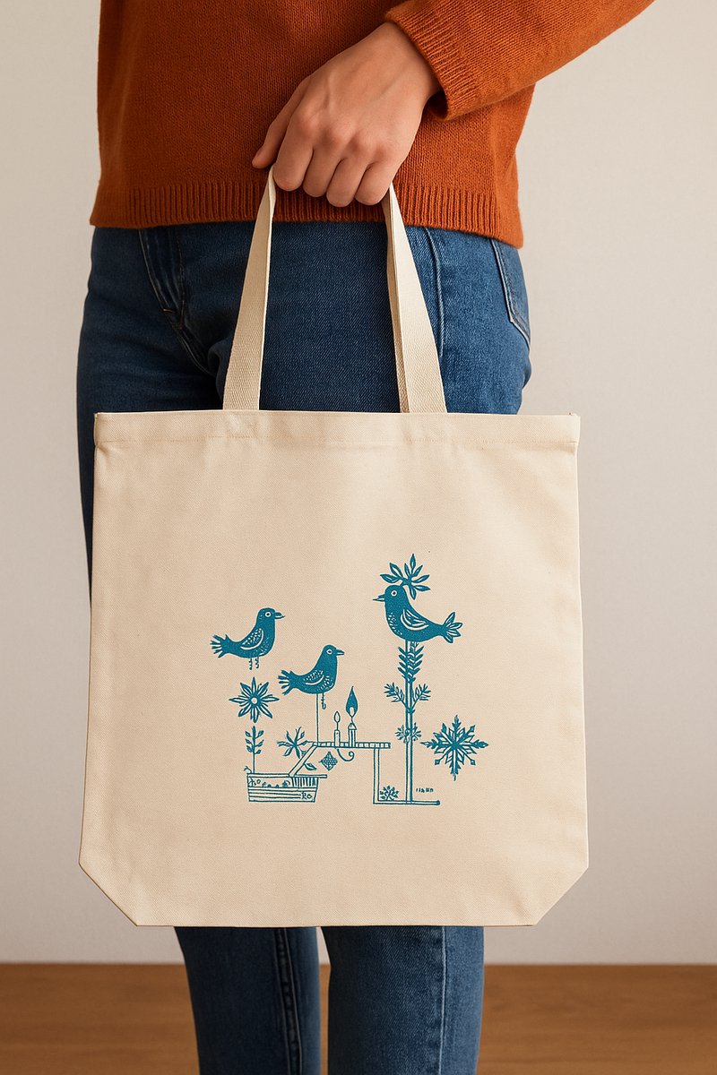 Katoenen Tas - Tote Bag - Naturel- 270gr katoenen - 43x43x10cm - Met rits - 10 Stuks - Canvas Tas - Boodschappentas - Draagtas - Schoudertas & handtas - Duurzaam - Handig - Strandtas - Met de afbeelding van een vogel op een boomtak.