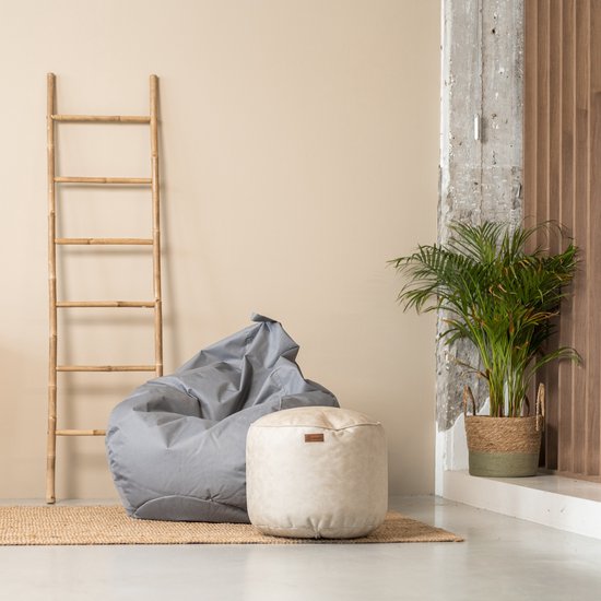 Casacomfy ModiPouf – Pouf rond – Blanc plat – Repose-pieds – Aspect cuir
