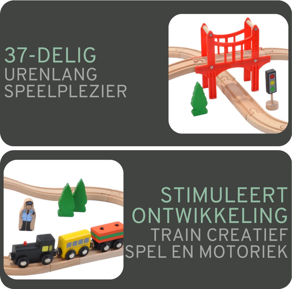 Bandits & Angels Houten Treinset 37 delig vanaf 3 jaar voor Jongens en Meisjes - Trein Set van Hout met 37 delen - Inclusief 1 trein - Treinbaan voor Kinderen met Accessoires — afbeelding 8