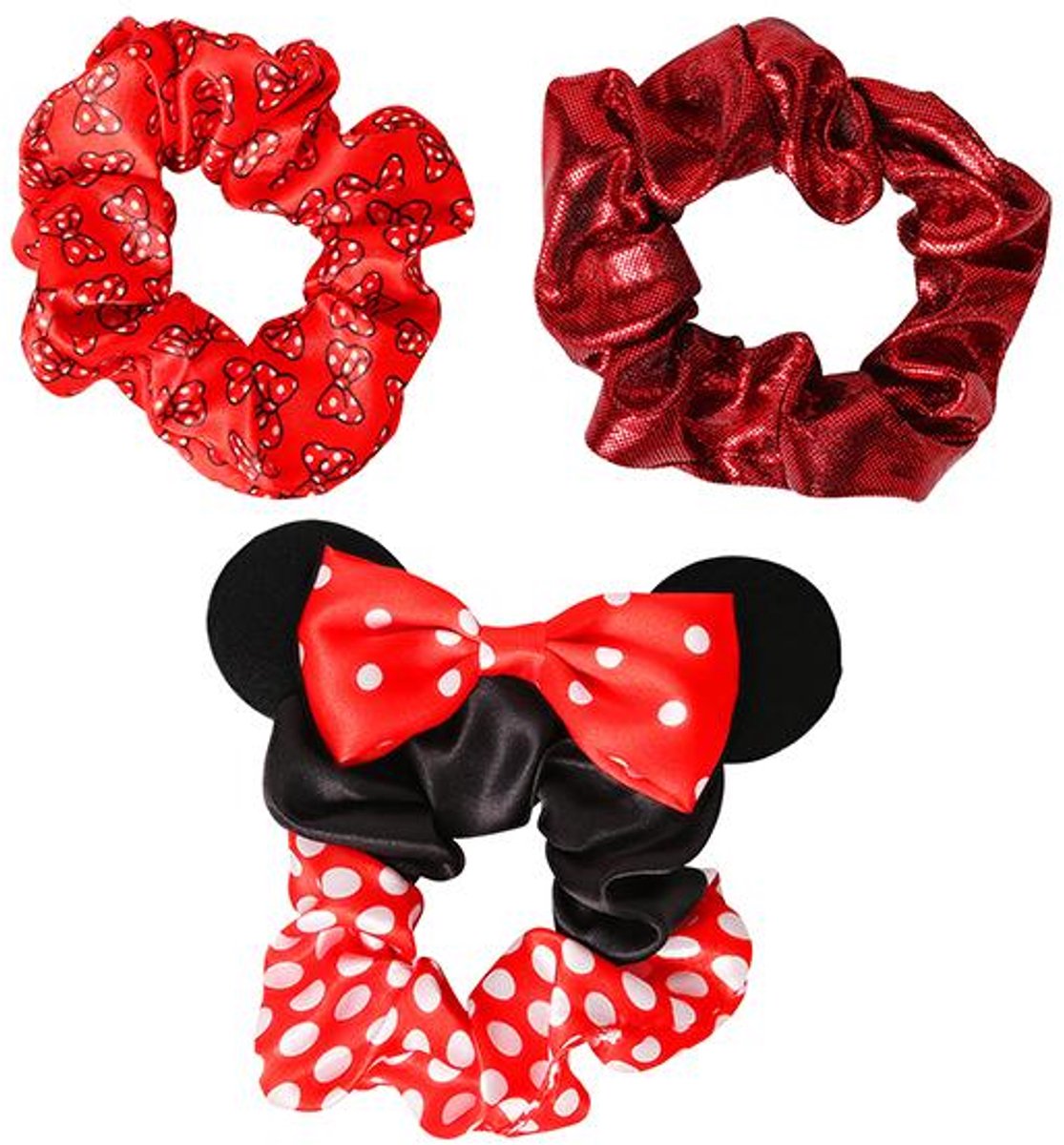Disney Minnie Mouse Red & Black 3pc Hair Scrunchie Set