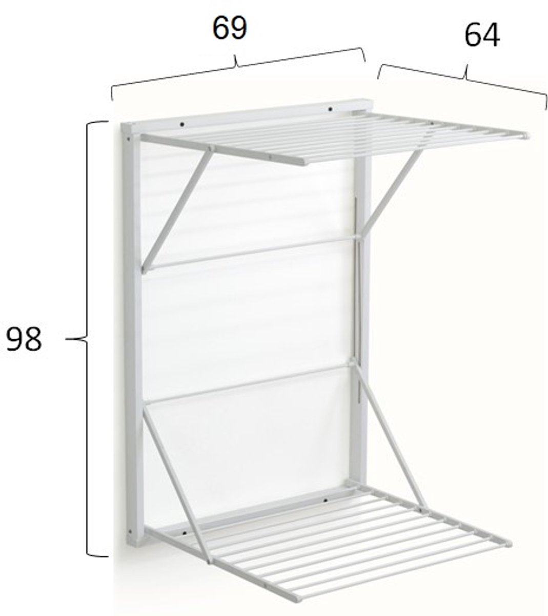 Goedkoopste Arredamenti Italia Koral Laccato Bianco - Houten Handdoekrek - Inklapbaar Wanddroogrek - 13m Drooglengte