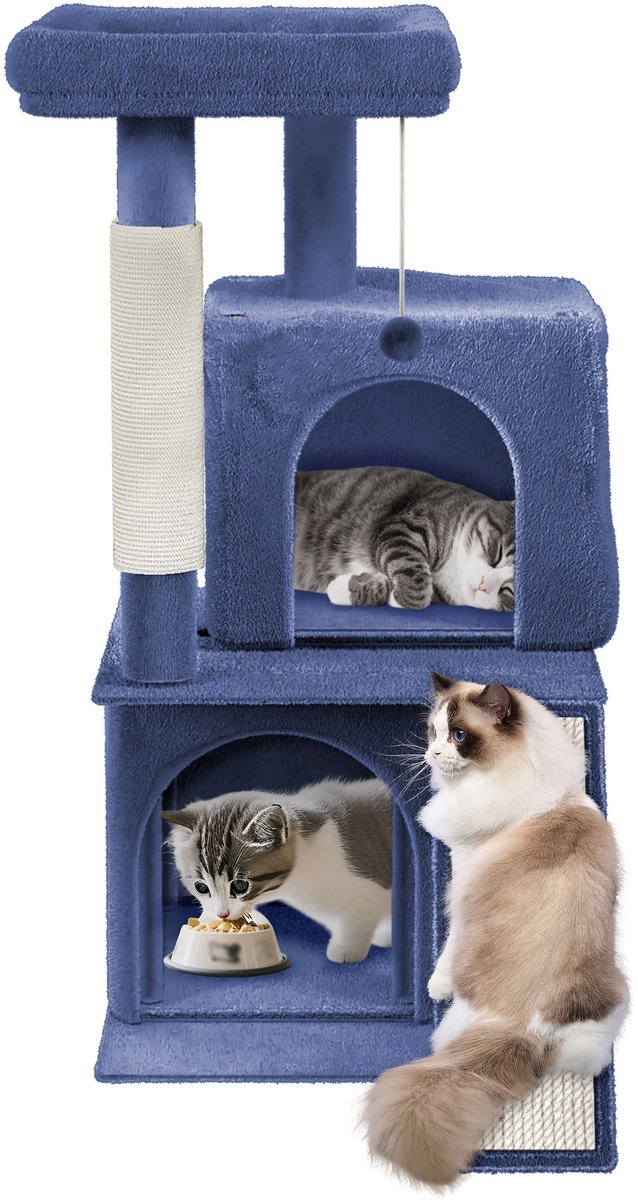 Aufun Kattenboom Krabpaal Kattenkrabpaal voor Katten, Klimboom met hangmat en speelopties kattenstal Speelhuis Krabpalen, 48.5x45.5x92.5cm, Donkergrijs