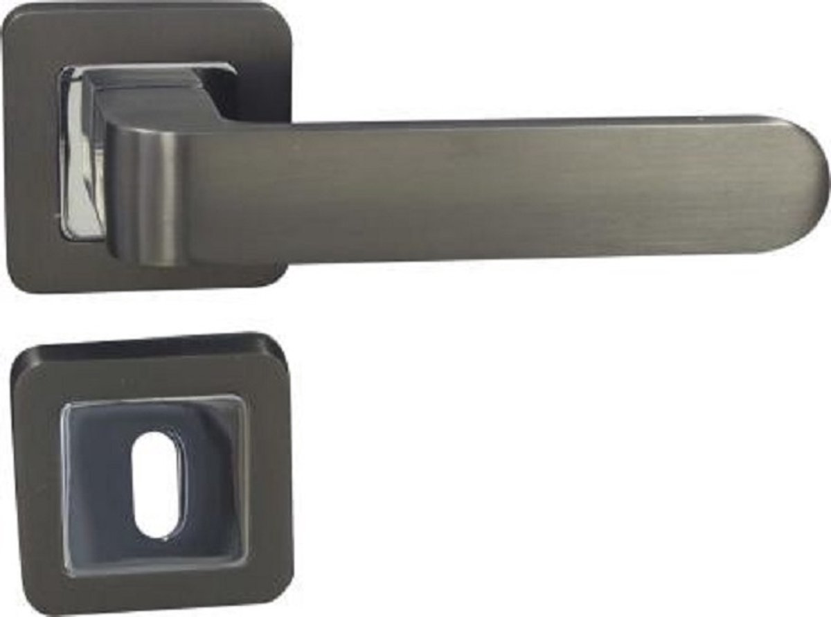 Poignée de porte avec rosace carrée en zamac 125x49x52mm