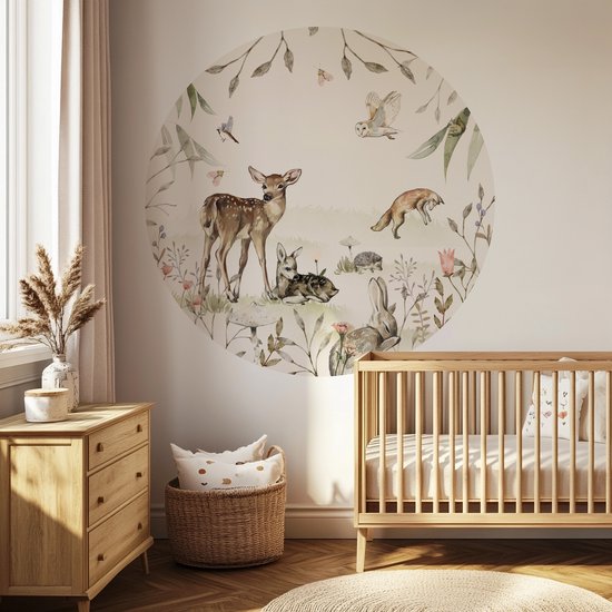 Papier peint cercle Pile d'animaux de la jungle - Ø 100 cm - Animaux de la jungle - Animaux - Cercle mural intérieur - Décoration murale - Papier peint Chambre de bébé sans PVC - Chambre de bébé et chambre d'enfant
