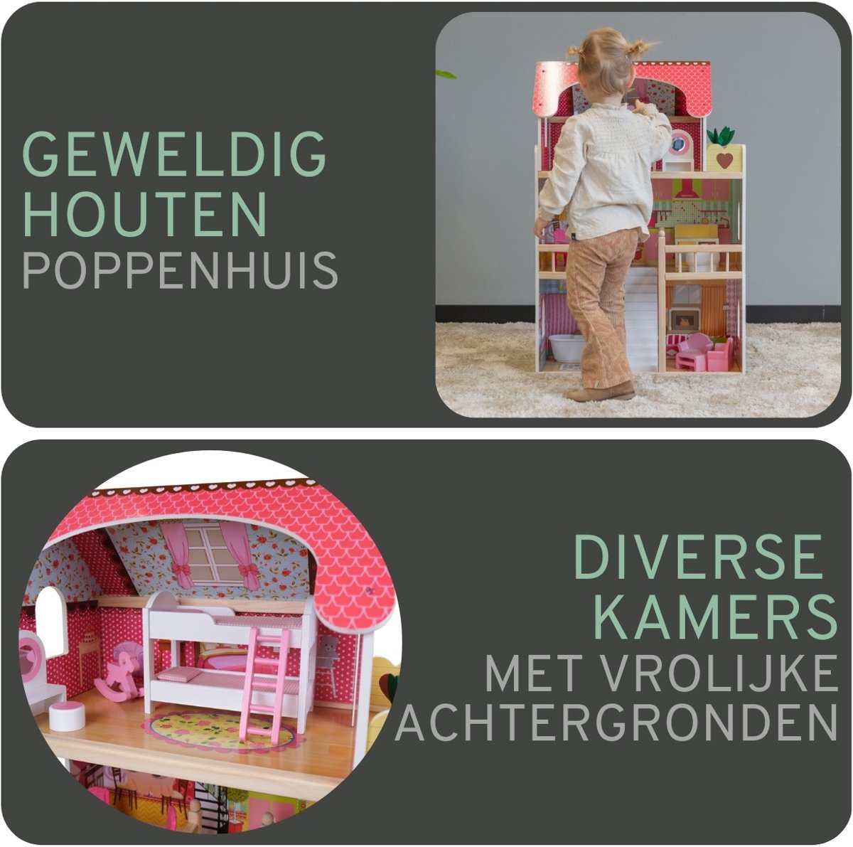 Bandits & Angels Houten Poppenhuis Roze House of Angels vanaf 3 jaar 90 cm hoog - Inclusief 16 meubeltjes - Met Geluid - Poppen Huis - Poppen Speelgoed — afbeelding 4