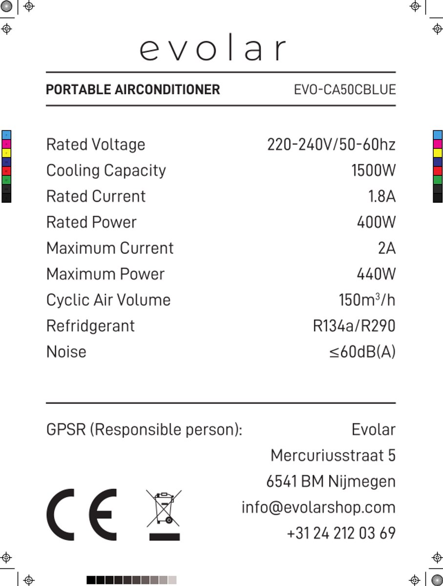 Afbeelding 2 van Evolar Mobiele Caravan Airco - 5200 BTU (EAN: 6150702590577)