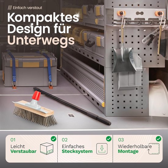 Novaliv Robuuste staalbezem met steel - stalen bezem met telescopische steel, efficiënte mosverwijdering, staalborstel, voor bestrating & tuin, staaldraadbezem, moskrabber, pizzabezem, pizzasteenborstel van Novaliv — afbeelding 3