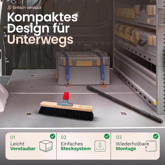 Novaliv 2x halbezem 40 cm met telescopische steel borstelharen synthetische borstel fijne bezem werkplaatsbezem met steel halbezem industriële bezem huisbezem veegbezem kamerbezem haarbezem terrasbezem zacht van Novaliv — afbeelding 4