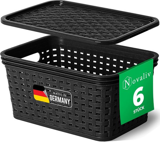 Novaliv Rotan Wasmand Met Deksel 60L Zwart, Wasbox Wasemmer Wascontainer Modern Voor Badkamer Wasgoed Vuile Was, Wasmanden Vuile Wascontainer Wasmand Verzamelmand Box