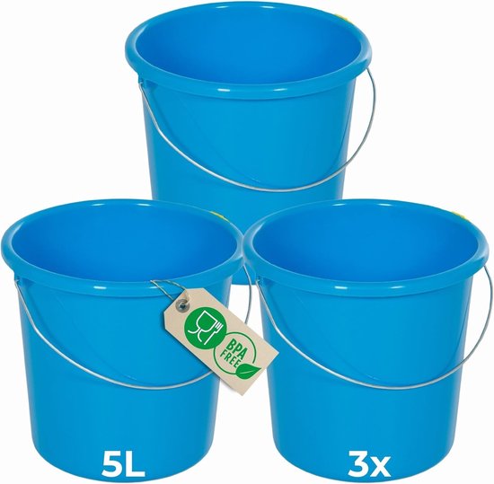 Novaliv Lot De 4 Seaux De 5L Bleu Avec Graduation - Seau Nettoyage 5 Litres 22,5 Cm Robuste Et Polyvalent Pour Maison Et Jardin