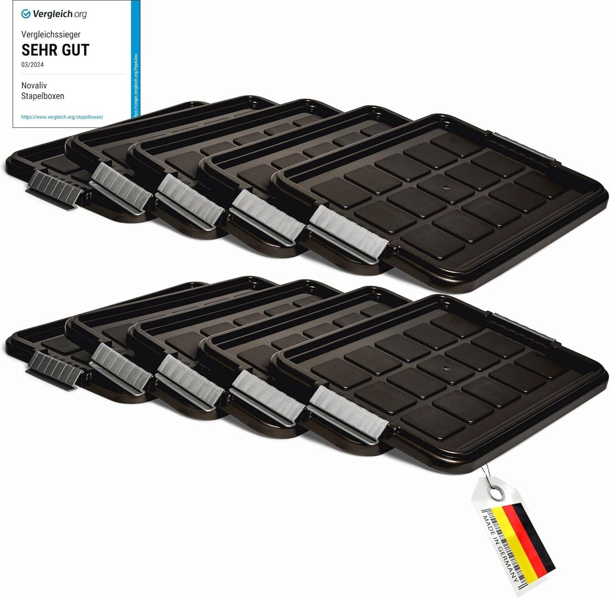 Novaliv 10x vervangingsdeksels 15 liter met clipsluiting 41x29 cm antraciet