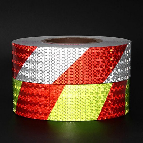 Reflecterende stickers - 5 cm brede glanzende ster rode en witte keperstof - 3 meter lang - reflecterende carrosseriestickers - serge reflecterende strips - reflecterende automarkeringen - rood en wit van Merkloos — afbeelding 3