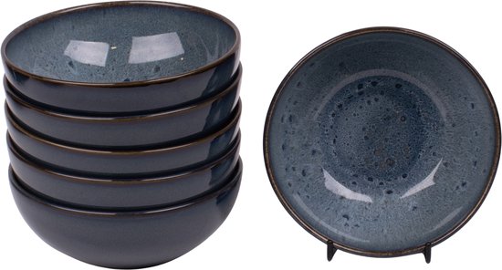 Set de 6 bols - 15,5 cm - Amadora - bleu effet aqua - Grès portugais