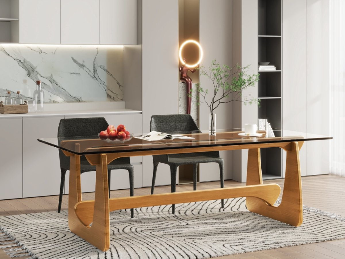 Eettafel - Tafel - Eiken hout - Glas - Eetkamertafel - glazen eettafel - moderne eettafel - glazen tafel