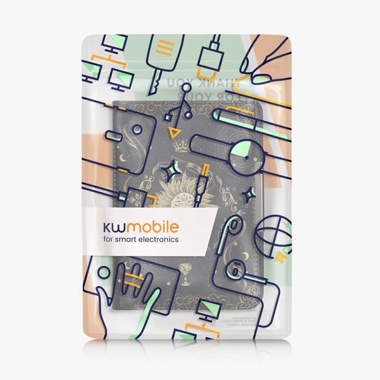 kwmobile e-reader hoesje geschikt voor Kobo Clara BW / Colour hoes - E reader flip case met magneetsluiting - Ereader cover - Tarotkaart design in donkerblauw / geel / zwart van kwmobile — afbeelding 5