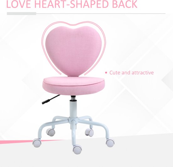 Roze bureaustoel met hartvormige rugleuning, cute and attractive.