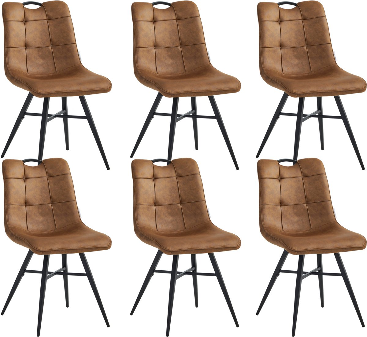 Colenis® - Bloq Eetkamerstoel - Set Van 6 - Cognac - Microfiber Stof - Industrieel - Comfortabele Stoel voor Eetkamer of Keuken