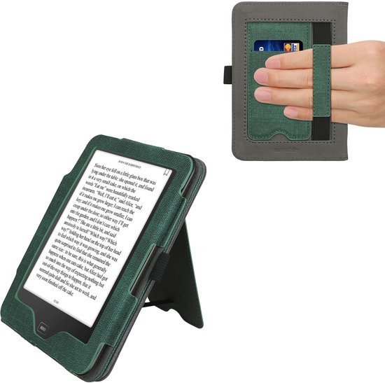 Étui à rabat kwmobile pour liseuse - compatible avec Tolino Vision 1 / 2 / 3 / 4 HD - En similicuir et daim - Couleur vert foncé / gris foncé