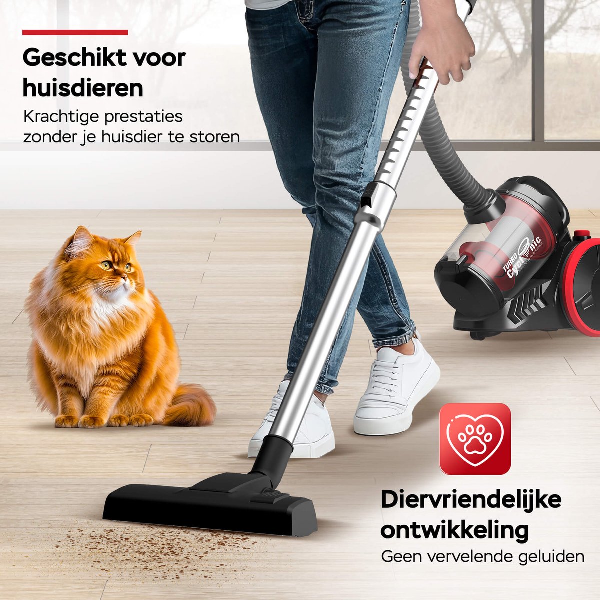 TurboTronic CV07 Stofzuiger zonder zak - Compact Design - Hoge Zuigkracht - Zakloze Stofzuiger - Zwart/Rood — afbeelding 6
