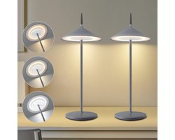 NETTLIFE Tafellamp LED - USB oplaadbaar - 2 Stuks - grijs - draadloze Buitenlampe - Touch Dimbaar - 1800mhA - Modern Bedlamp - voor Binnen en Buiten - IP44 Waterdicht - voor balkon | tuin | eettafel | camping