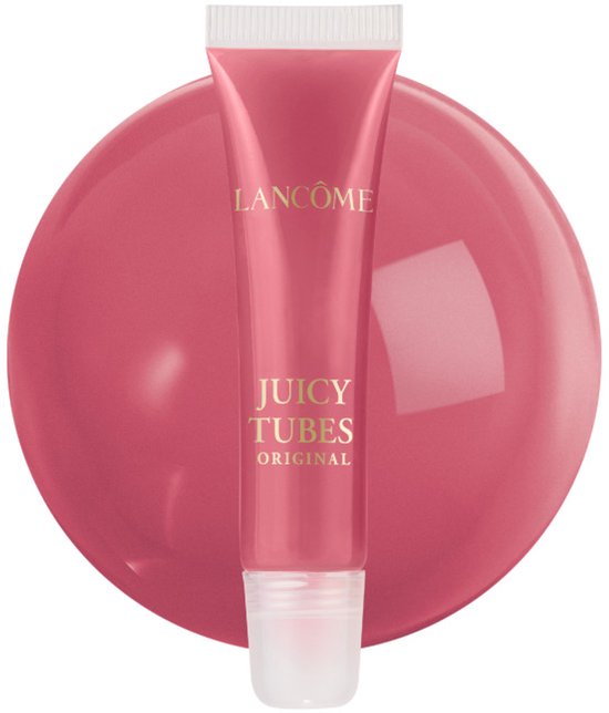 Lancôme Juicy Tubes Original lipgloss tube met roze gloss, zittend op een grote roze bol.