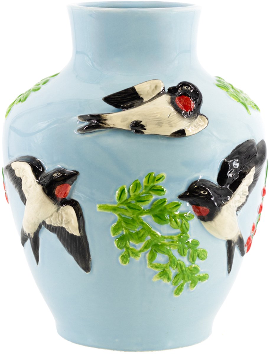 homebound by ky Aardewerk vaas zwaluwen | bloemenvaas Blauw
