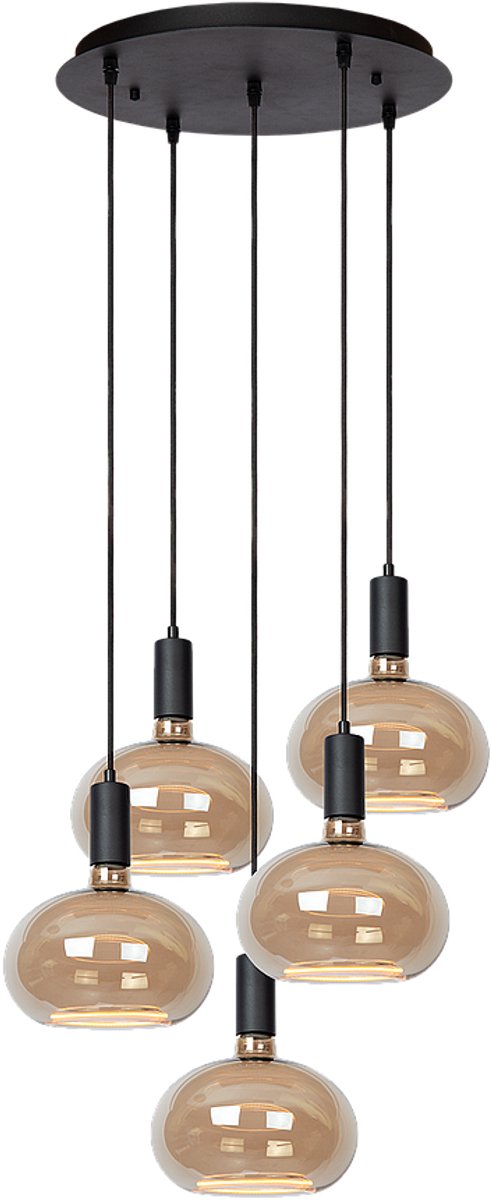 Atmooz Sapa 5 Hanglamp – Ø40 x H130 cm – Zwart Metaal – Inclusief 5 Segula Floating Oval LED’s
