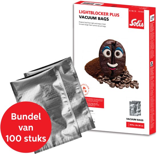Emballage des sacs sous vide Solis LightBlocker Plus, avec un lot de 100 pièces.