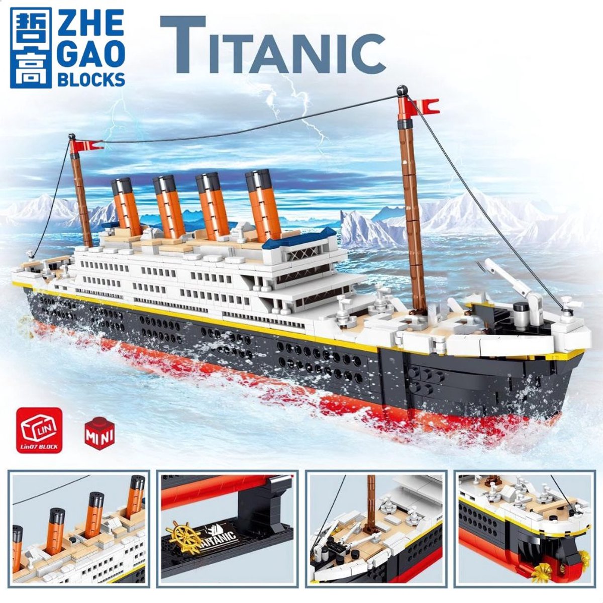 Zhe Gao 01010 Titanic bouwset | Classic creator boot | Technic ideas | STEM educatief speelgoed icons bouwpakket niet geschikt voor Lego | Cruise schip modelbouw voor volwassenen & kinderen | Bouwdoos met 1288 bouwstenen — afbeelding 4